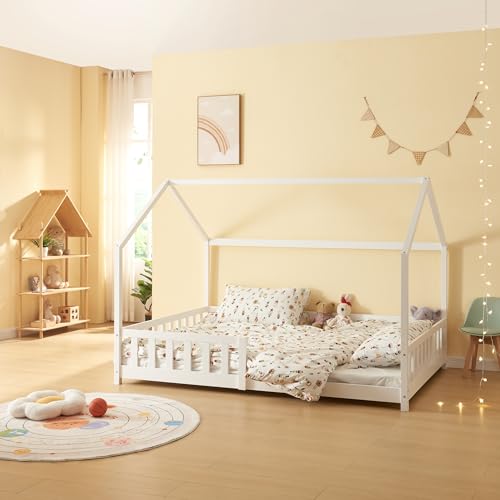 [en.casa] Kinderbett Hesel Hausbett Weiß 120 x 200 cm mit...