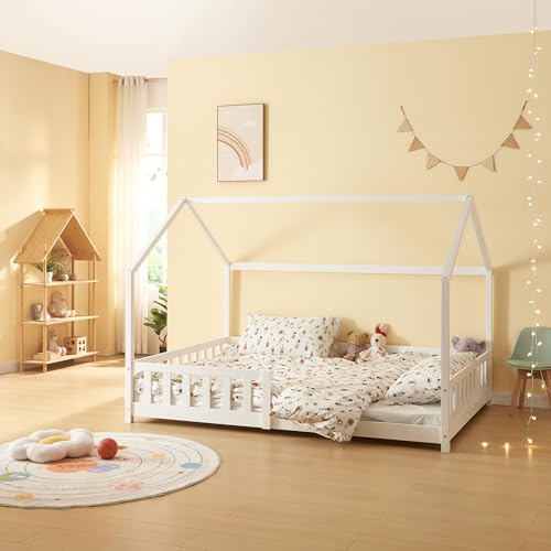 [en.casa] Kinderbett Hesel Hausbett Weiß 140 x 200 cm mit...