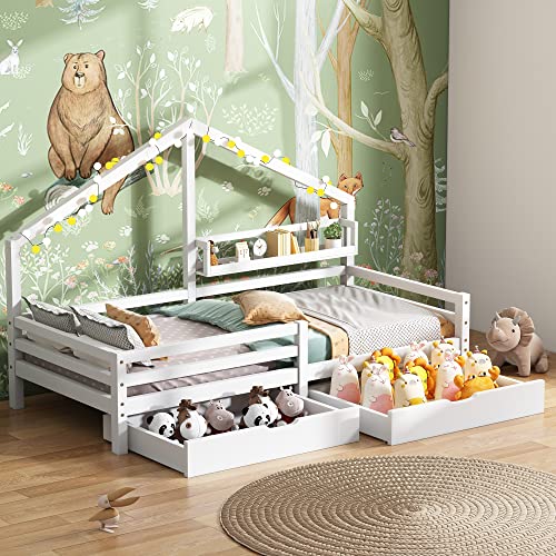 Merax Kinderbett 90x200cm mit Rausfallschutz, Kinder...